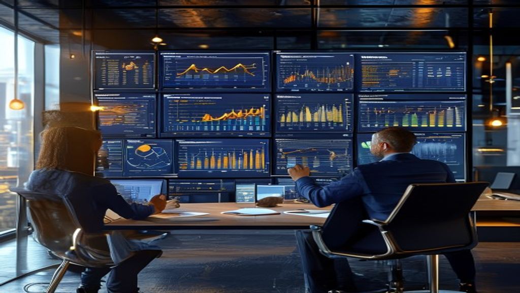 Business professionals analyzing data